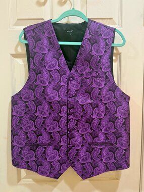 Men’s Purple Paisley Dress Vest Size Large Formal Tuxedo Wedding Prom Waistcoat